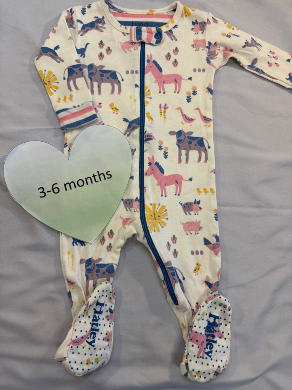 Hatley - LIKE NEW - Cream and Pink Footie/Sleeper with Whimsical Animal Print
